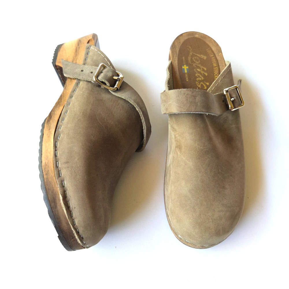 Lotta's From Stockholm Womens Clogs Size 37 6.5 Taupe Leather Wood Slip On